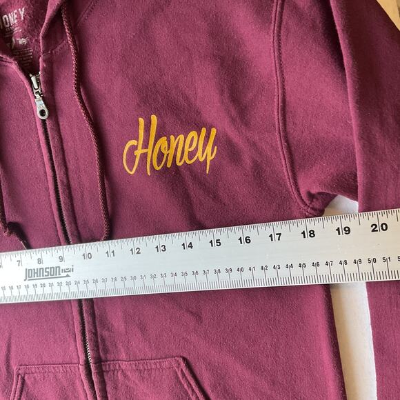Honey Brand Co Men Hoodie Jacket S Burgundy Fleece Bear Pot Zipper Graphic Print - Picture 5 of 7